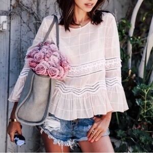 Jonathan Simkhai Pink Blouse Ruffled Embroidered Med